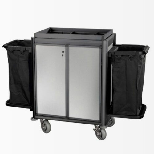 Гостиничная тележка серебристая с темным каркасом